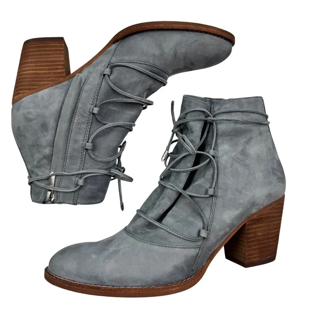 Sam Edelman Millard Boho Gray Soft Suede Lace Up Booties Women's Size 9